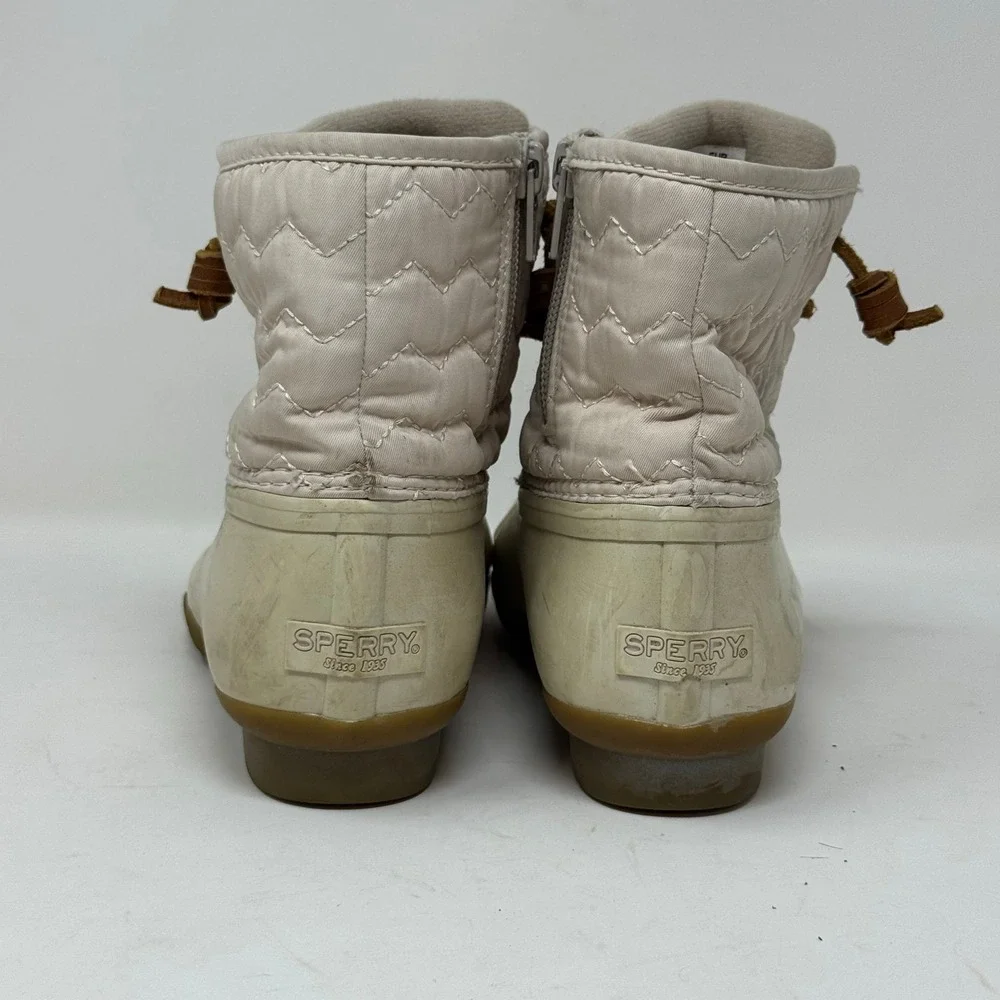 Sperry Top-Sider Quilted Rubber Duck Boots‎ Beige Lace Up Side Zip Girls US 3M